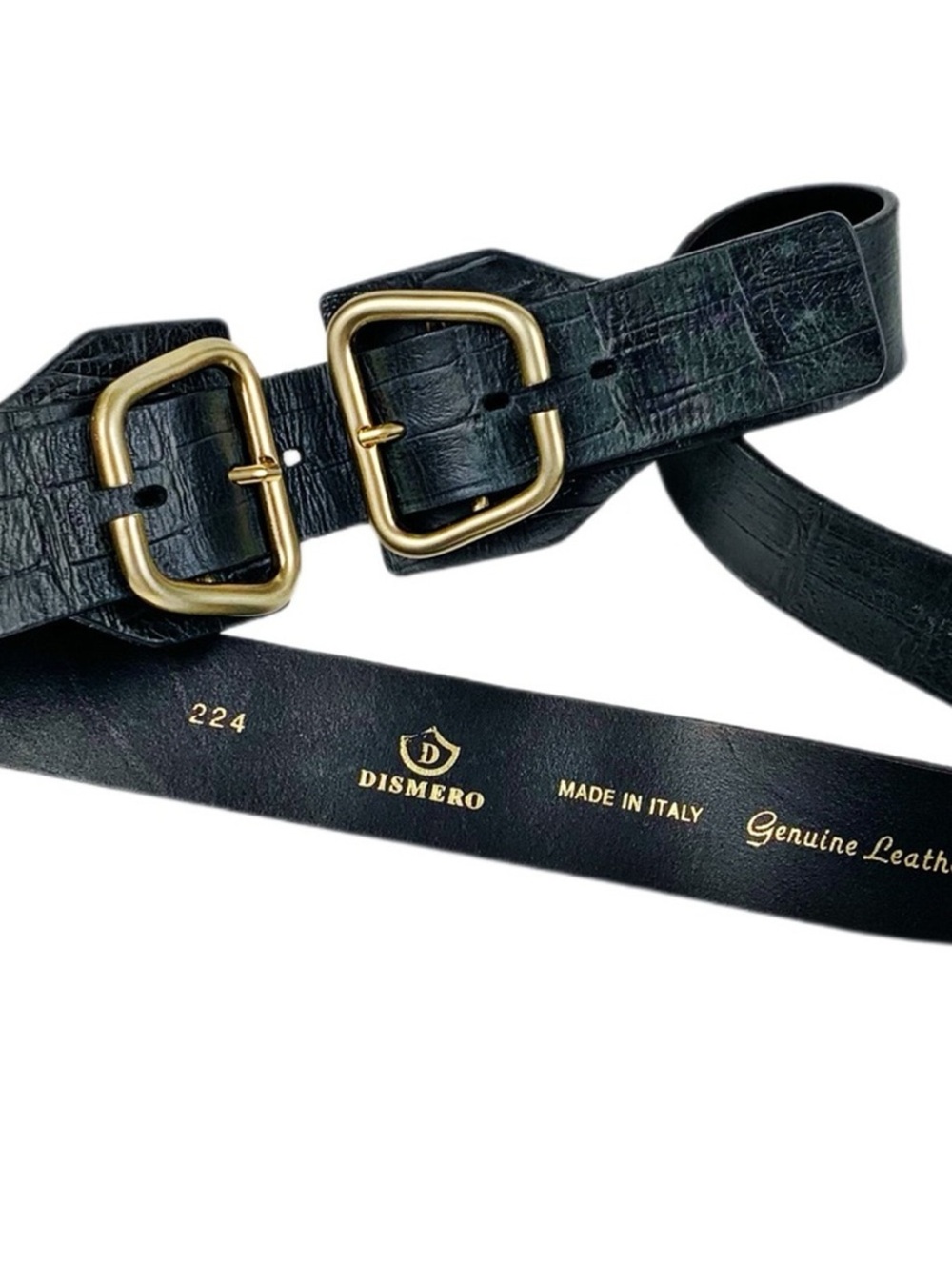 Dismiro Italian Black Genuine 2” Croc Leather Double-Buckle Belt Sz Lg